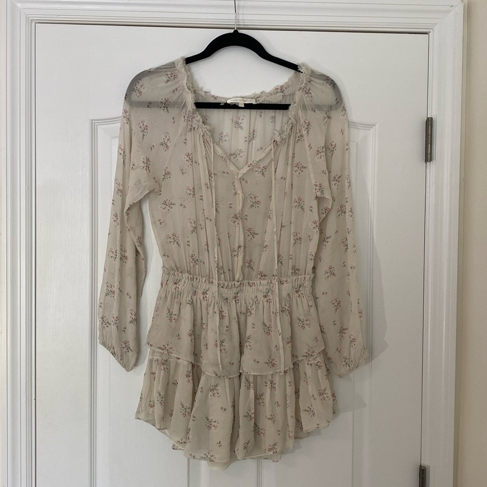 LoveShackFancy Popover Long Sleeve Mini Dress 100% Silk Size Small